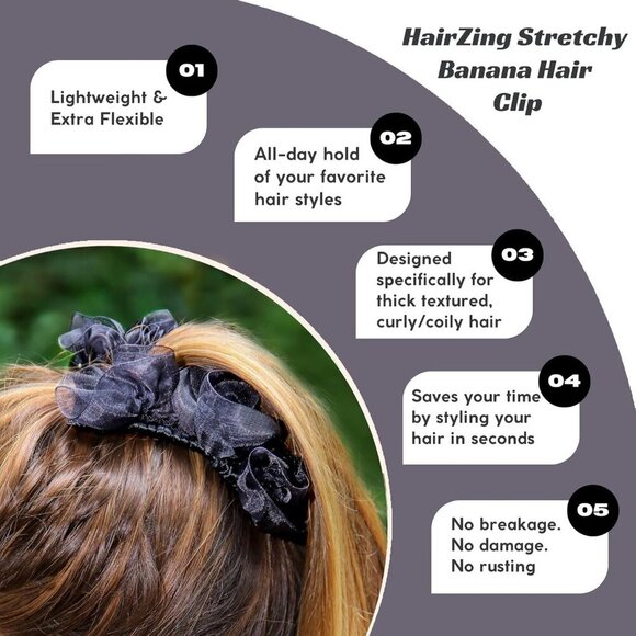 Stretch Banana Clip for Fine Thin Thick Curly Hair Elastic Double Comb Hair Acce